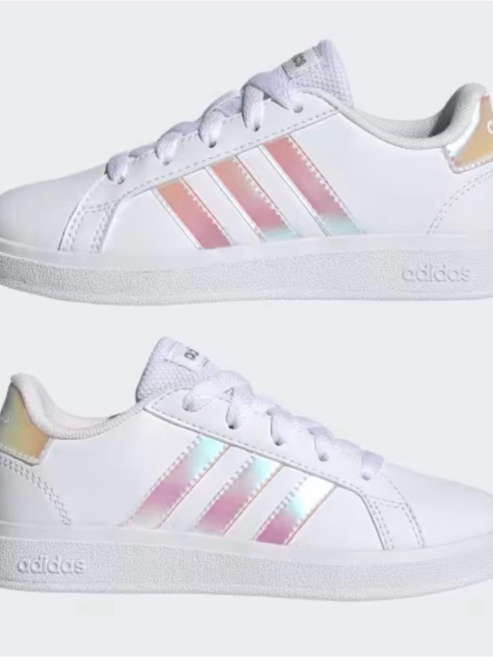 Adidas Grand Court 2.0 White iridescent stripes GY2326 kids 6.5y or 7.5 women